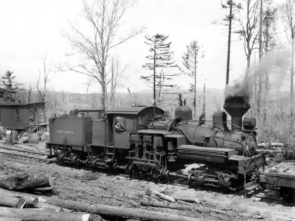 a train on a train track with trees in the background
